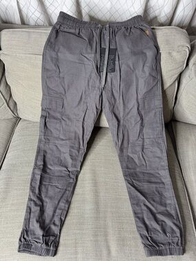 Men's Gray Cargo Jogger Pants - Casual Elastic Waist